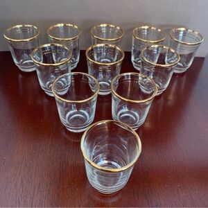 Vintage Set of 11 Gold-Rimmed Shot Glasses